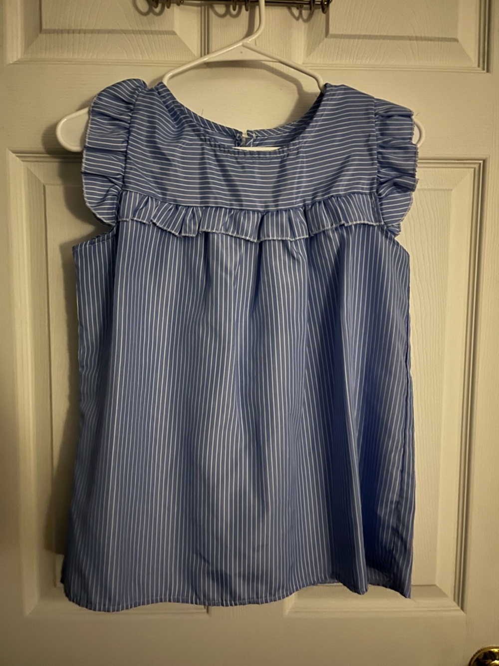 Blue & White Striped Ruffle Cap Sleeve Top